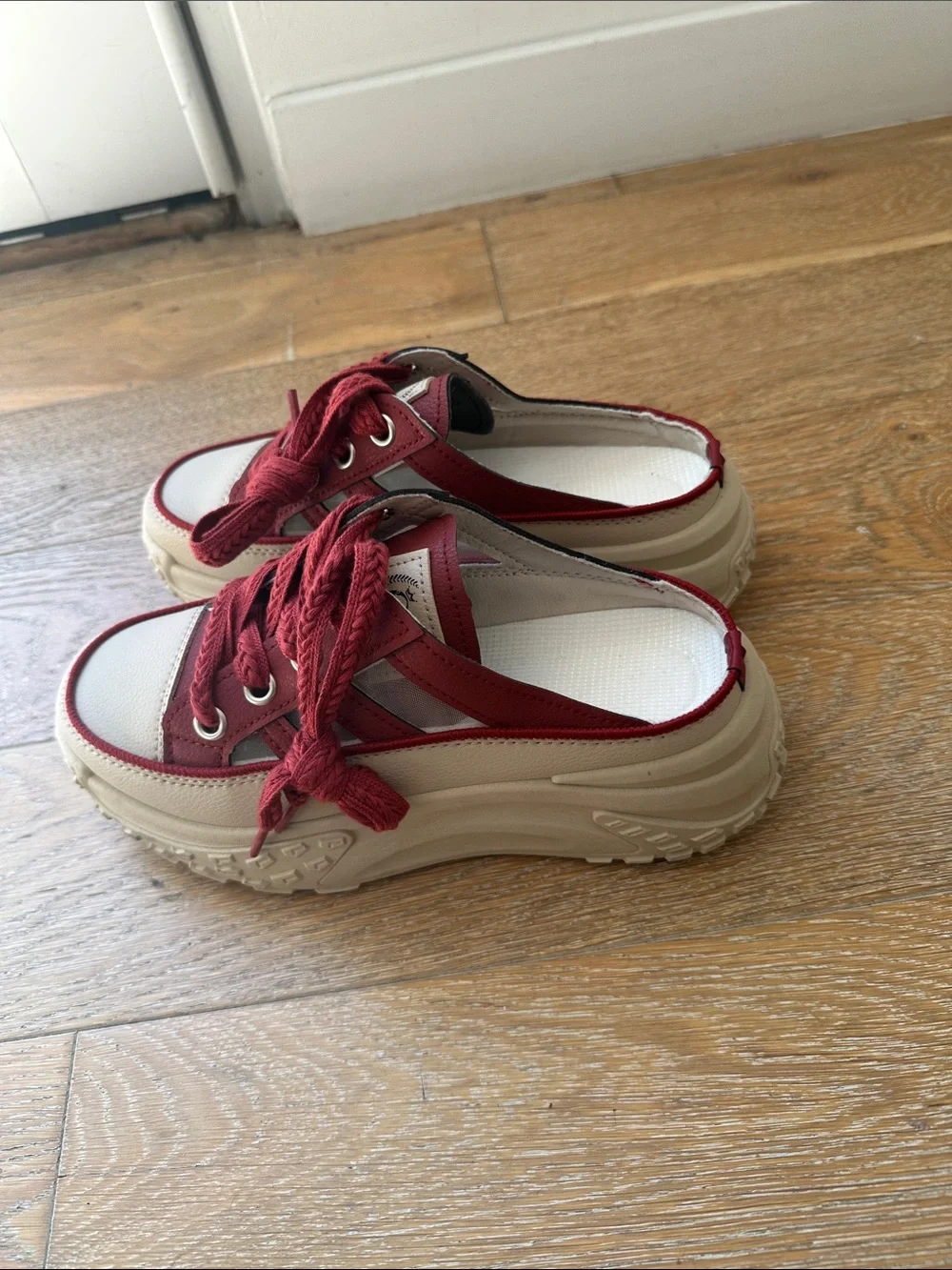 The Game Red and Cream Platform Slip-On Sneakers